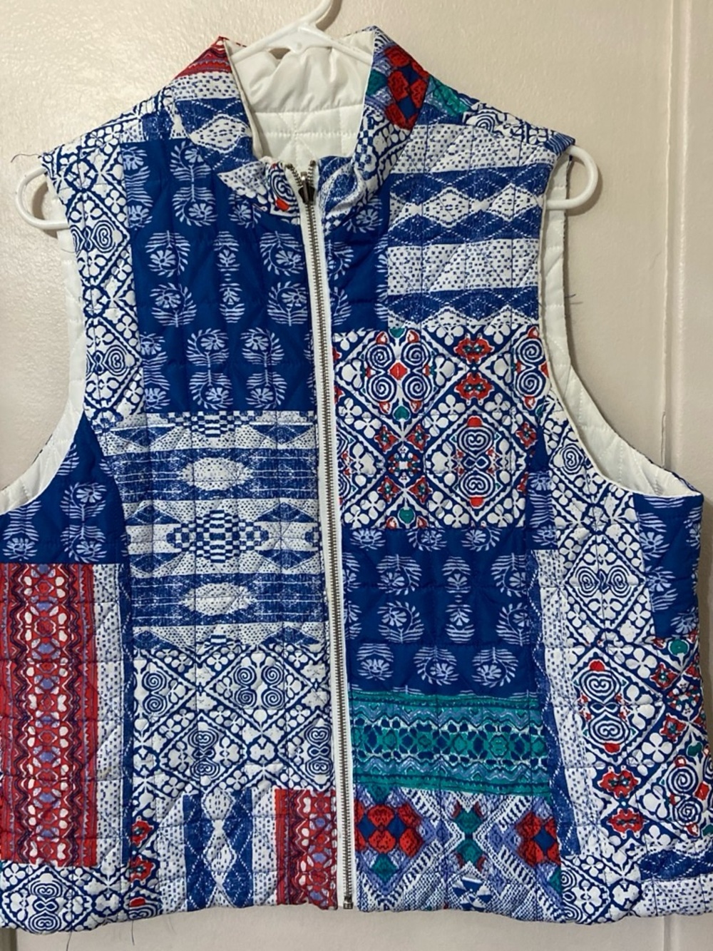 Women's Quilted Patchwork Vest in Blue Multi